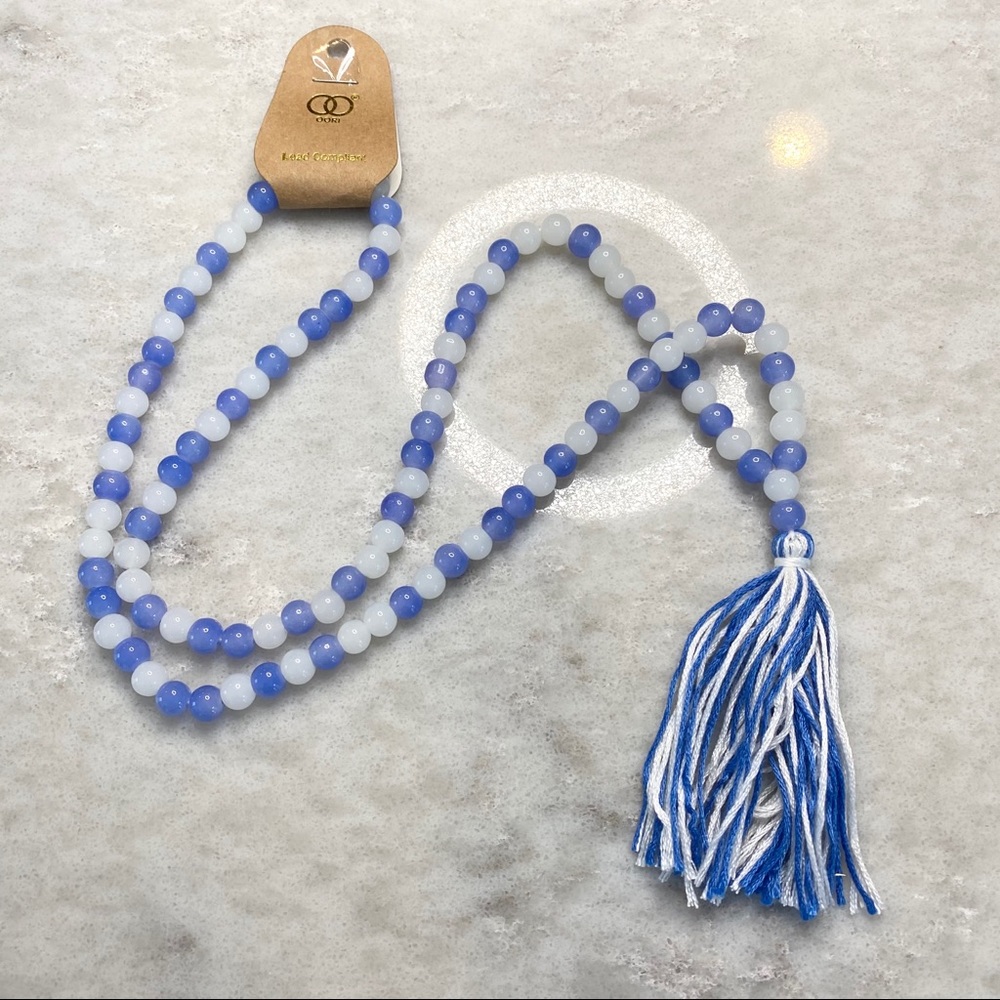OORI blue and white tassel necklace NWT
